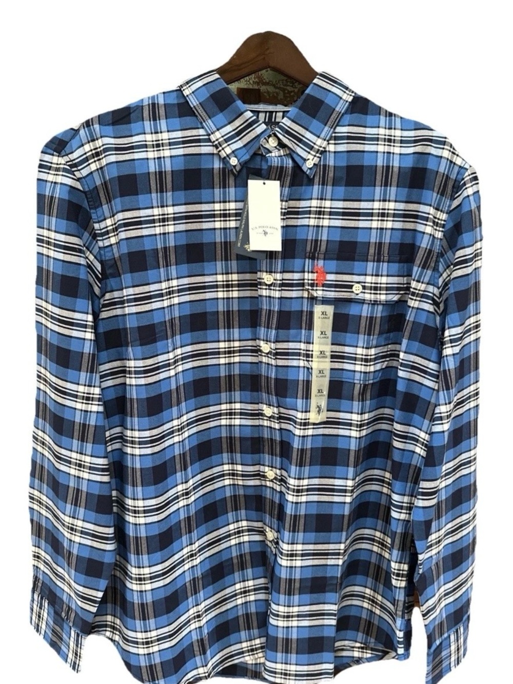 U.S. Polo Assn. Blue and Navy Plaid Button-Down Shirt, Slim Fit
